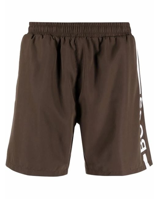 Boss Gray Logo-Print Swim Shorts for men