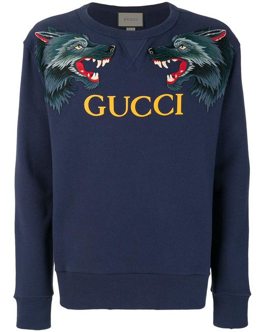 Gucci Blue Wolf Head Appliqué Sweatshirt for men