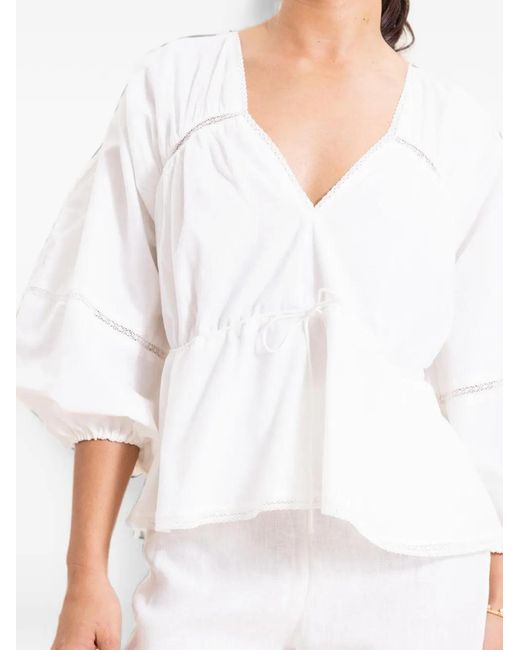 Faithfull The Brand White Seco Lace-Trim Blouse