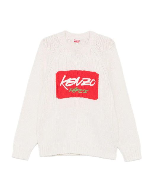 KENZO White Big Logo Wool Jumper for men