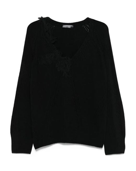 Ermanno Scervino Black Lace-Insert Knit Sweater