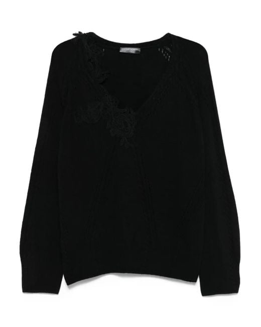 Ermanno Scervino Black Lace-Insert Knit Sweater