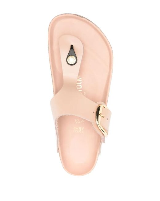 Birkenstock Pink Gizeh Big Buckle Shine New, Natural Leather Shoes