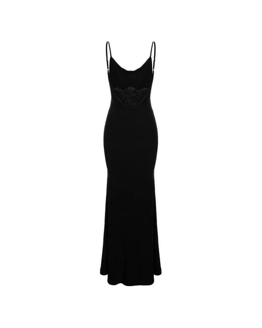 Hamza Black Riviera Lace-Panel Maxi Dress