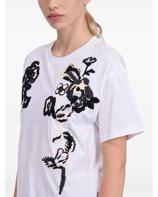 Ermanno Scervino White Floral-Embroidered T-Shirt