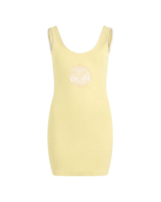 Philipp Plein Yellow Scalloped Ribbed Mini Dress