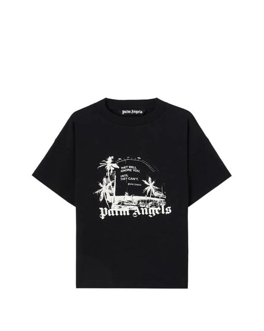 Palm Angels Black Graphic Print Ribbed T-Shirt for men