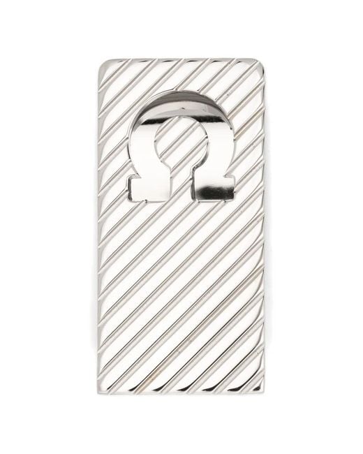 Ferragamo White Gancini-Logo Striped Tie Clip for men