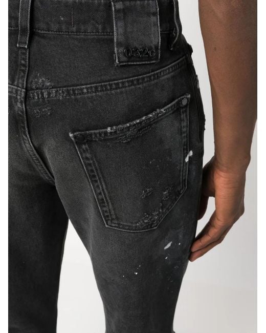 032c Black Double Shift Painter's Distressed-Finish Jeans for men
