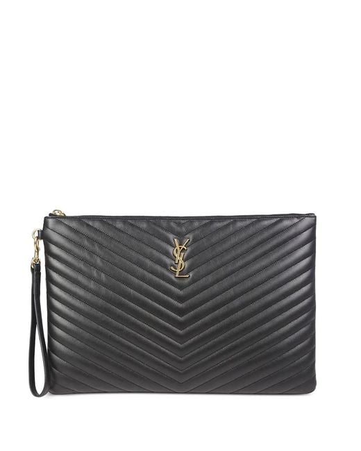 Clutch Cassandre Trapuntata Con Motivo Chevron di Saint Laurent in Black