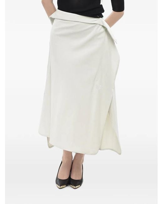 Yohji Yamamoto White Midi Asymmetric Jersey Skirt