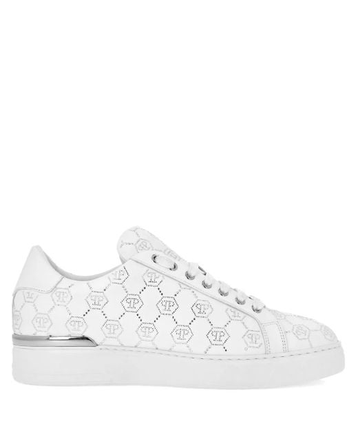 Philipp Plein White Carson Monogram Strass Sneakers