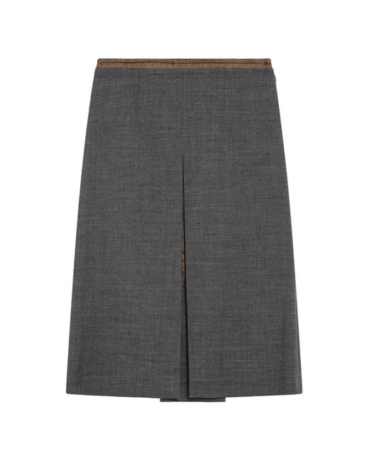 Prada Gray Rush-Stitch Midi-Skirt
