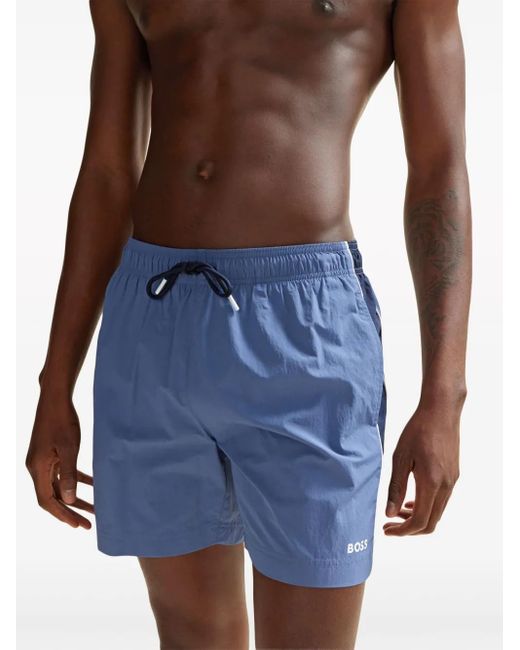 Boss Blue Logo-Print Swim Shorts for men