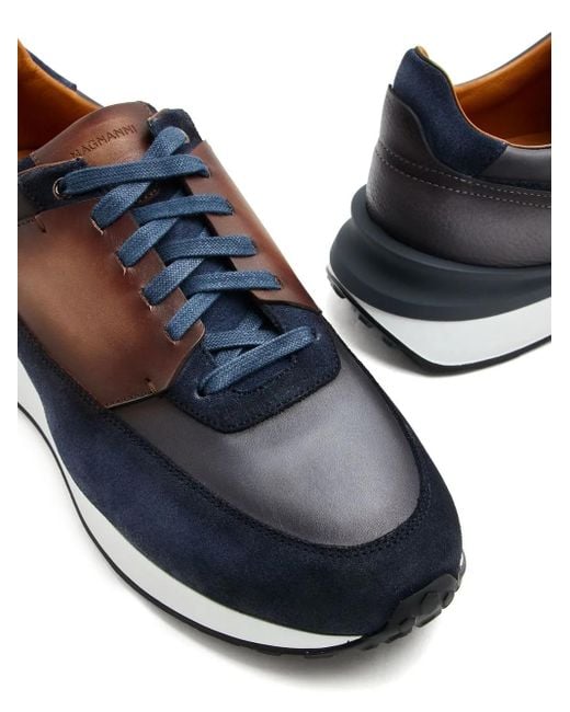 Magnanni Shoes Blue Panelled Low-Top Sneakers for men