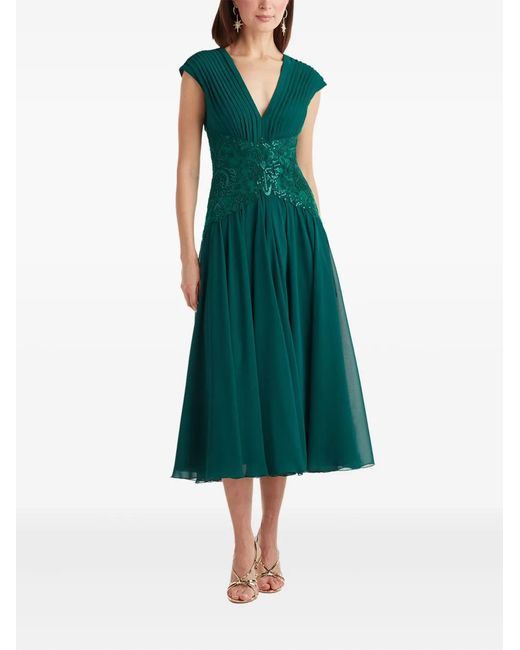 Tadashi Shoji Green Pleated Sequin-Embellishment Midi Dress