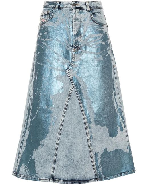 DIESEL Blue `De-Pago-Mid-S` Midi Denim Skirt