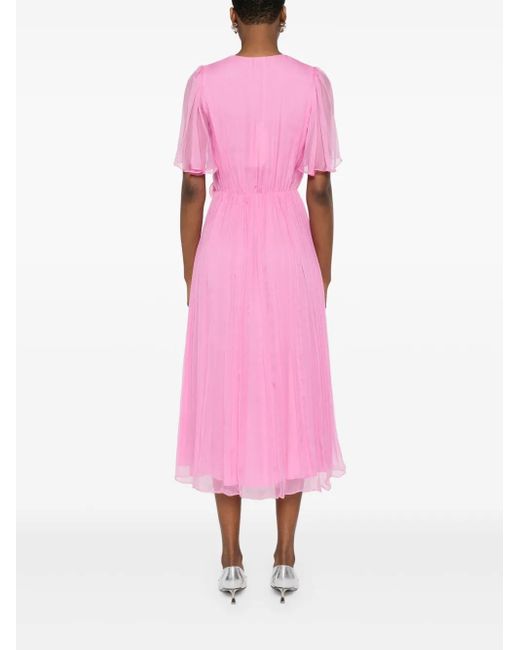 Nissa Pink Floral-Appliqué Midi Dress