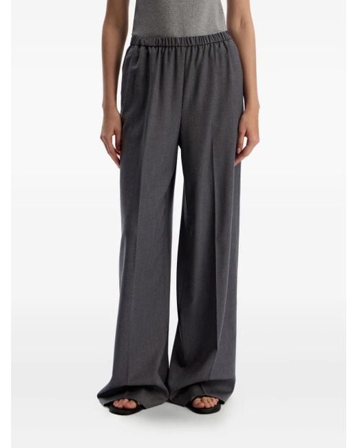 12 STOREEZ Wollen Straight Broek Met Elastische Taille in het Gray
