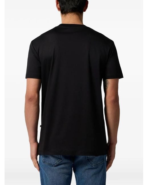 Billionaire Black Round-Neck Logo-Patch T-Shirt for men
