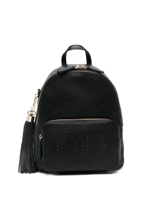 Liu Jo Black Embossed-Logo Tassel Backpack