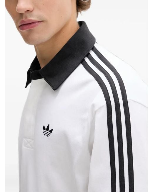 Adidas White Logo-Embroidered Striped-Sleeve Polo Shirt for men