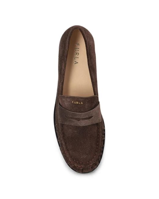 Furla Brown Suede-Finish Penny-Strap Ballet Flats