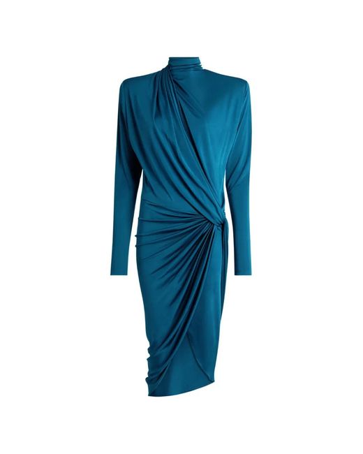 Balmain Blue Draped Flowing Jersey Dress
