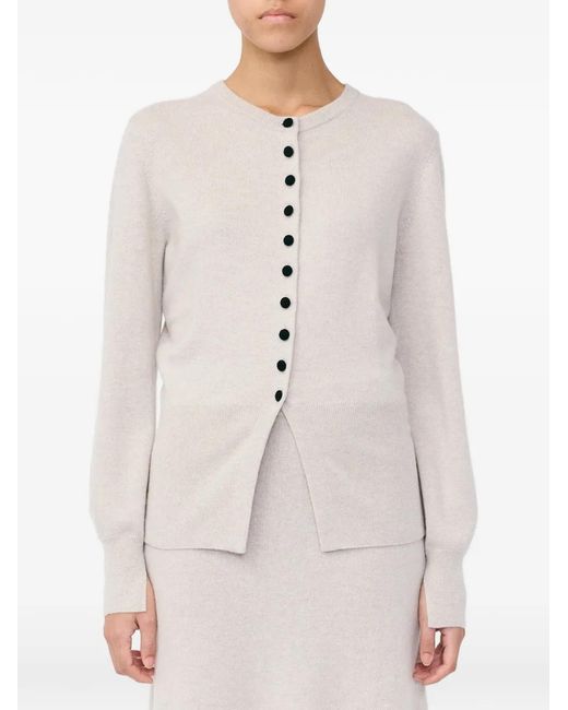 Lisa Yang White Maven Ribbed-Knit Button-Up Cardigan