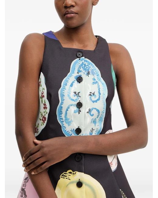 Stine Goya White Plate-Print Button-Up Mini Dress