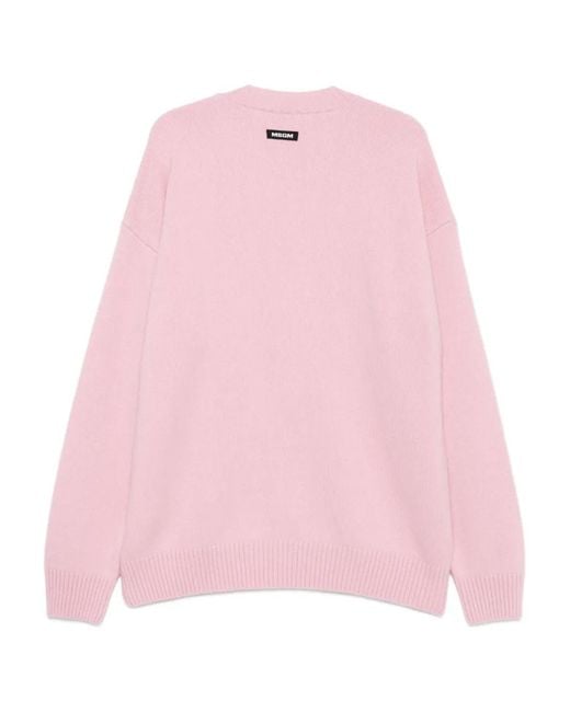MSGM Pink Rose-Embellished Buttoned Cardigan
