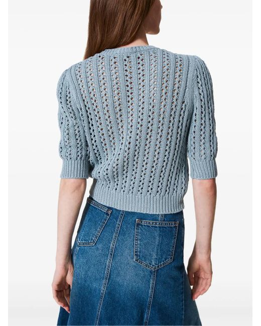 Twinset Blue Crochet-Knit Jumper