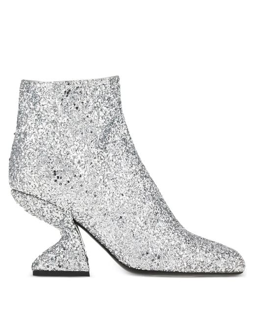 Ferragamo グリッターアンクルブーツ White