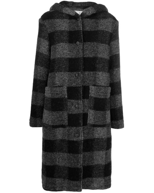 Woolrich Black Checked Hooded Wool-Blend Coat