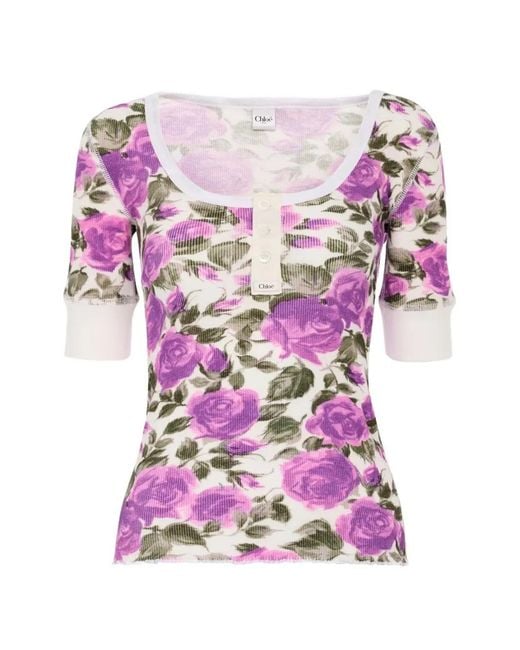 Chloé Pink Floral-Print Scoop-Neck T-Shirt
