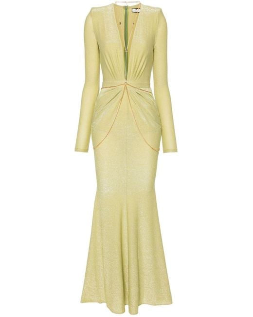 Elisabetta Franchi Yellow Body-chain Glitter Gown