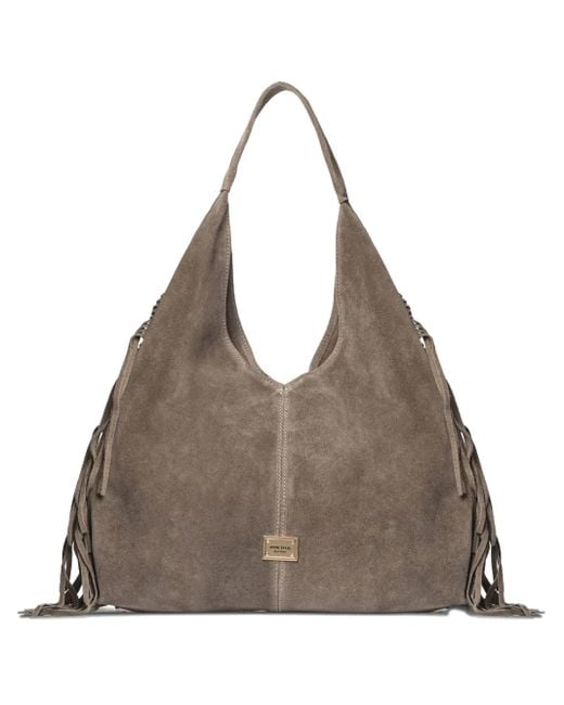 Marc Ellis Brown Fringed Logo-Detail Tote Bag