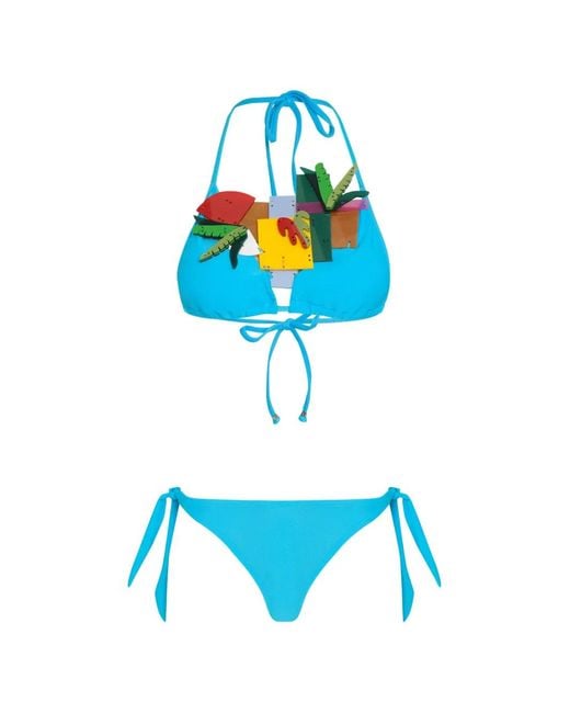 Amir Slama Blue Appliqué Bikini