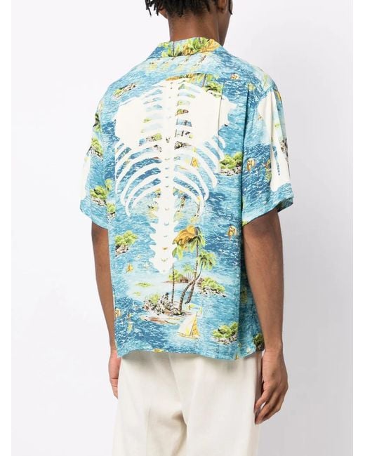 Kapital Blue Kamekameha Bone Graphic-Print Shirt for men