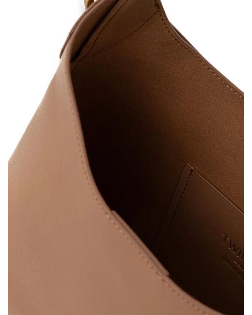Twinset Brown Small Logo-Debossed Leather Tote Bag