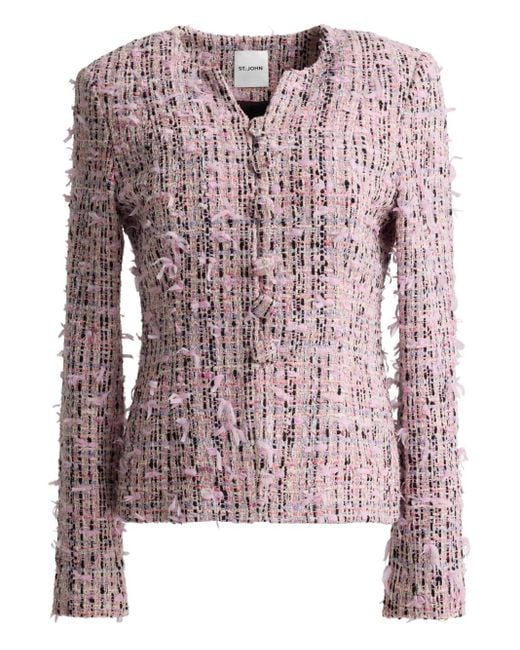 St. John Paper Eyelash Button Tweed Jack in het Pink