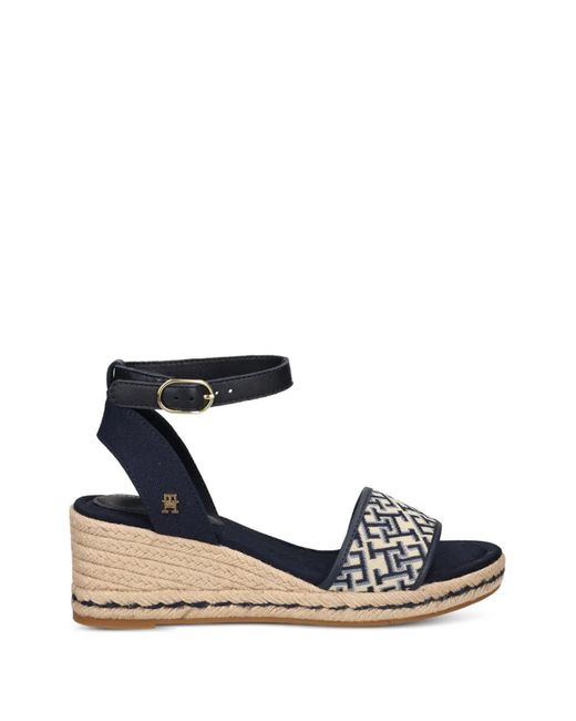 Tommy Hilfiger Blue Monogram-Pattern Wedge Sandals