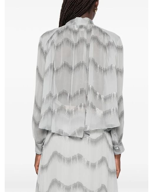 Forte_forte Gray Pussy-Bow Chevron-Pattern Shirt