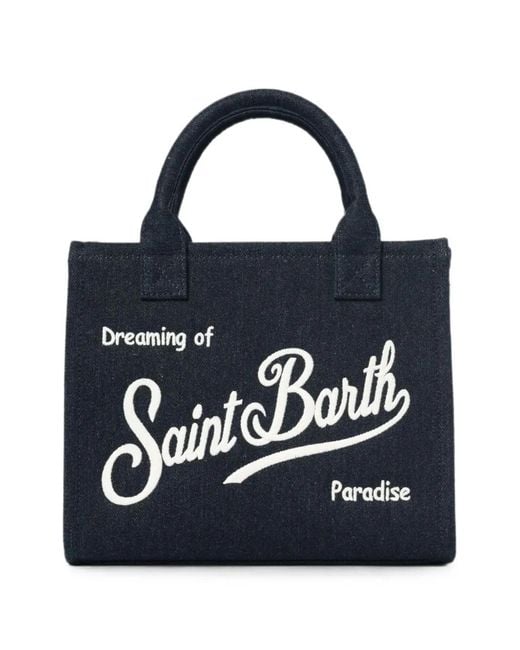 Mc2 Saint Barth Blue Vanity Logo-Embroidered Tote Bag