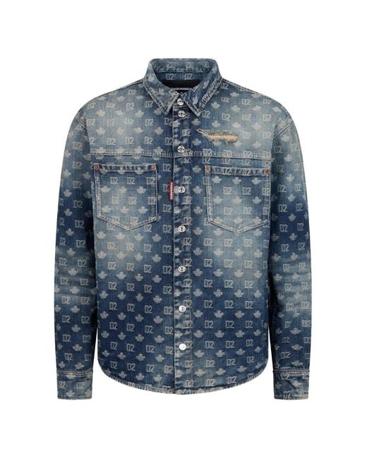 DSquared² Blue Monogram Denim Carpenter Shirt for men