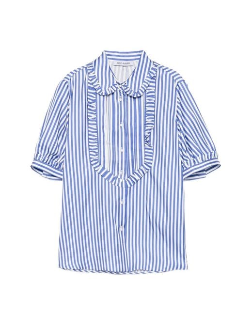Dice Kayek Blue Striped Puff-Sleeves Blouse
