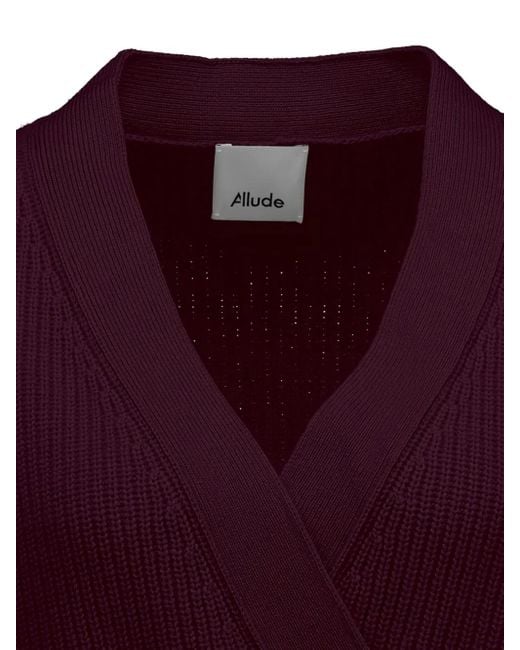 Allude Purple Rib-Knit Cardigan