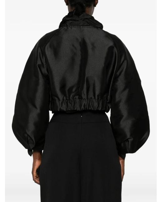 Susanne Bommer Black Ruffled-Collar Cropped Blouson Jacket