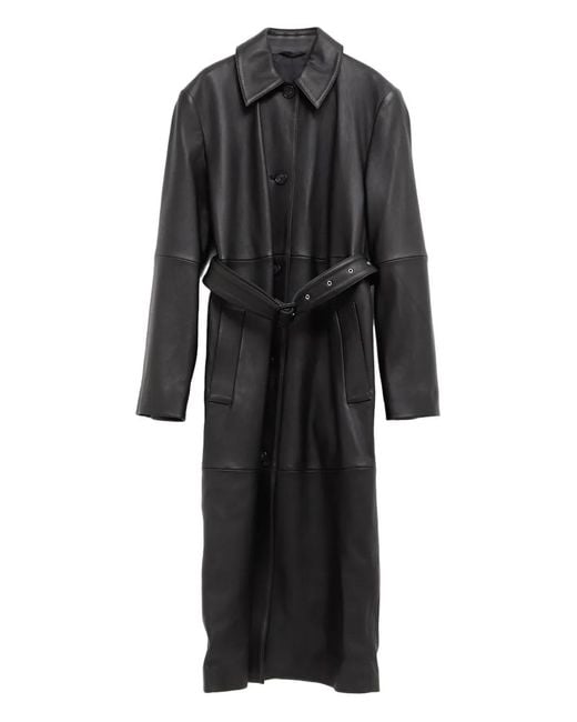 Totême  Black Belted Leather Coat