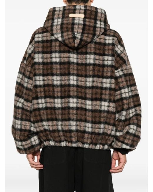 PDF Black Check-Pattern Zip-Up Hoodie for men